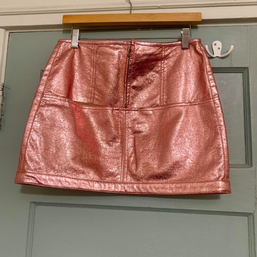*SOLD* For Love and Lemons Zip Front Pink Gold Metallic Mini Skirt Size S